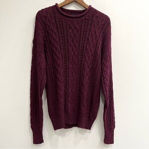 Vintage Y2K Structure Rolled Neck Cable Knit  Fisherman Sweater Maroon Men’s M